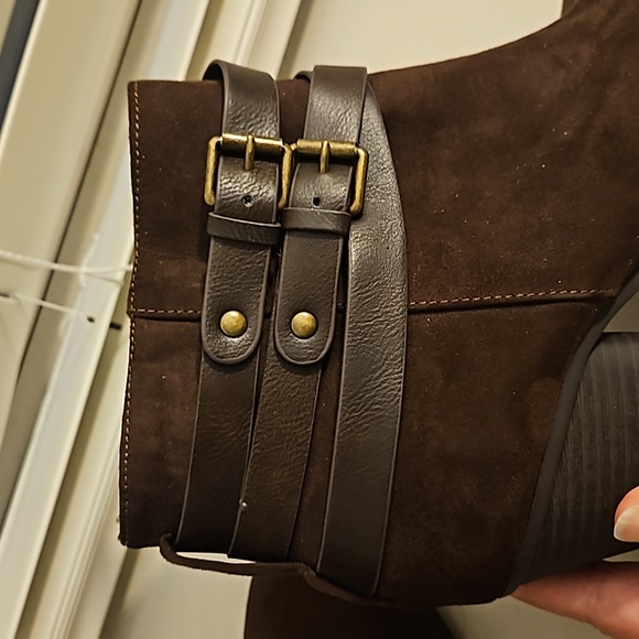 Torrid Faux Suede Brown Zip-Up Heeled Booties - Picture 2 of 7